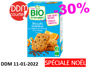 Biscuits moelleux aux pépites de chocolat et à l’orange DDM 11-01-2022