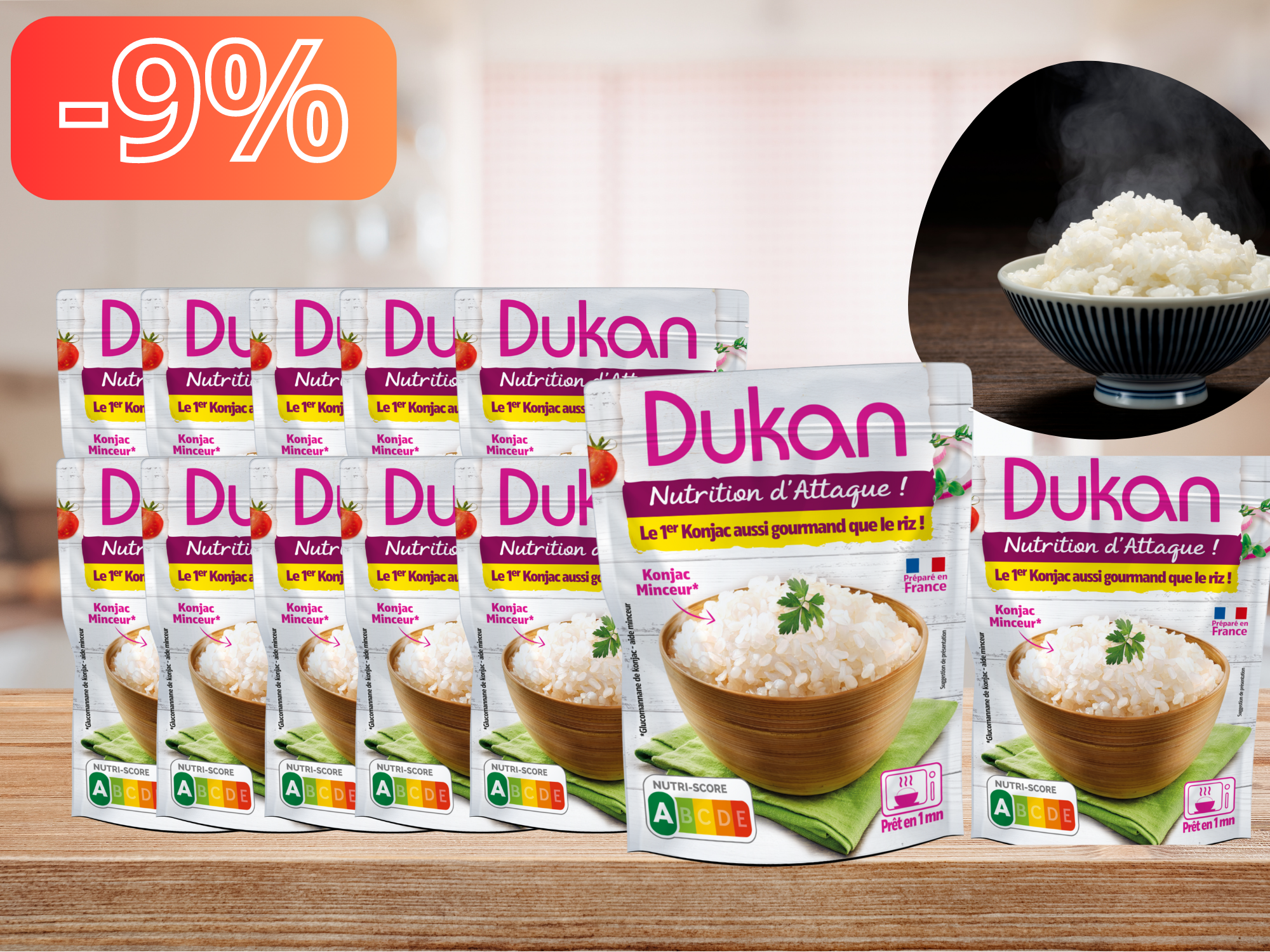 Lot de 12 perles de riz konjac dukan doypack précuire prêtes à l