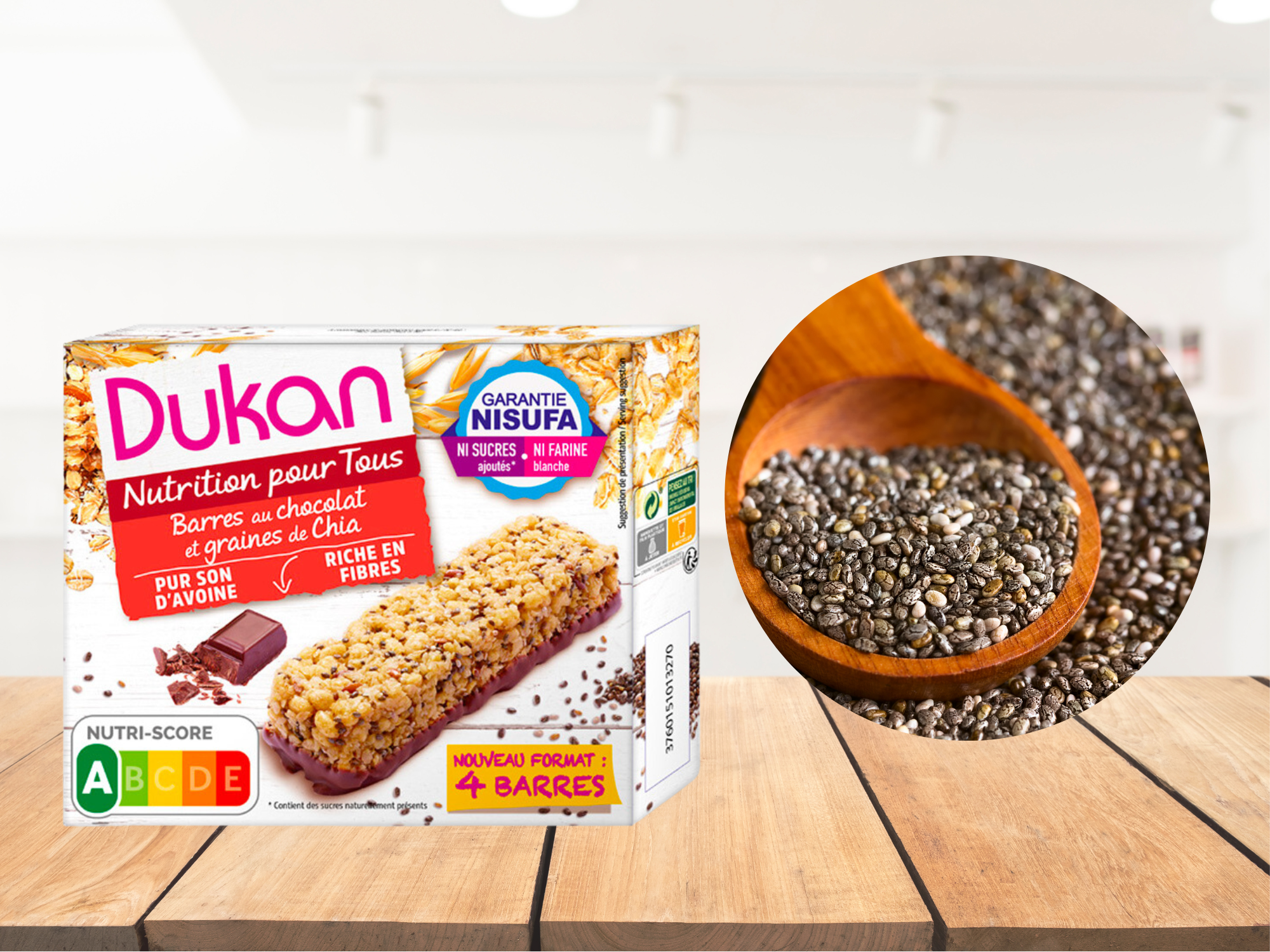 # Toujours Bon  Barres au de chocolat et graines de Chia Seulement emballage abîmé