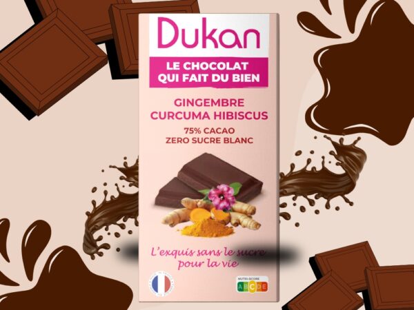 Tablette de chocolat - 75% de CACAO - Gingembre-Curcuma-Hibiscus SANS SUCRE AJOUTE