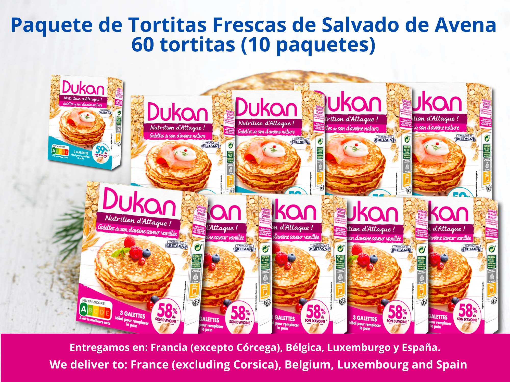 Pack de 60 Tortitas Frescas de Salvado de Avena (sabor natural + sabor vainilla)